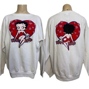 VTG Betty Boop 1980s Sweatshirt Front & Back Print Pudgy‎ XL White Marlin Tease